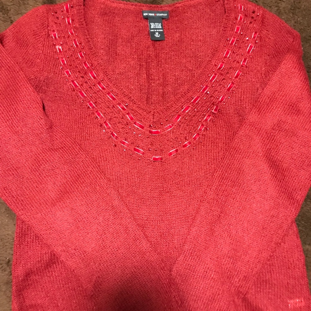 New York and Company red v-neck sweater